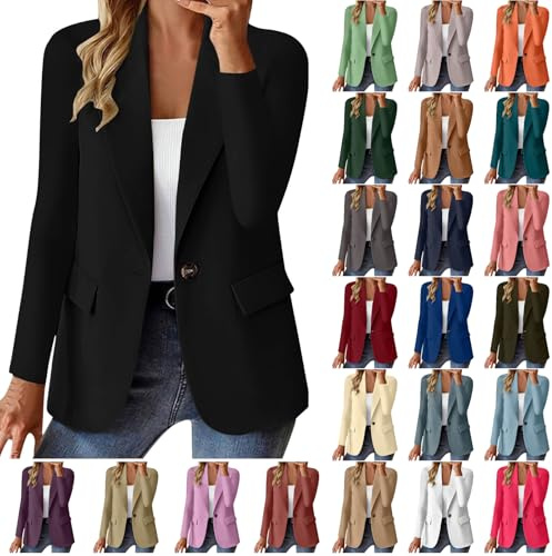 Awrvia Blazer Damen Elegant Casual Jack Trenchcoat Open Front Arbeit Büro Knopf Jacke Anzug Langarm Sportlich Anzüge Mantel Geschäft Reverskragen Longblazer Einreihige Offener Anzugjacke