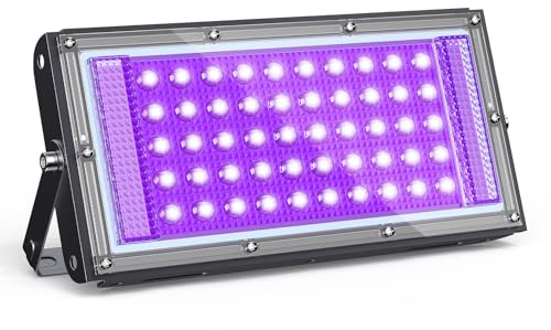 GKT 50W Projecteur Lumiere Noire, Lumiere UV, Lumière Noire 385-400 nm, pour Halloween, Noël, fêtes Fluorescentes, Durcissement de Résine UV, Exposition de Verre à l'uranium