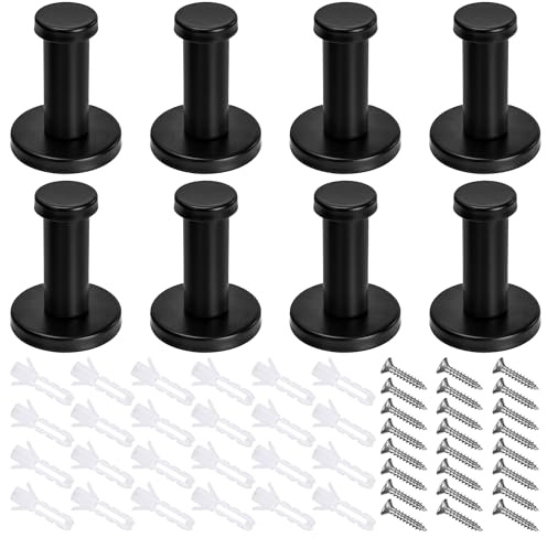 Yesaler Kleiderhaken 50mm Rund Garderobenhaken Schwarz Edelstahl Wandhaken 8 Stück für Kleidung Dekorationen Schlafzimmer Badezimmer