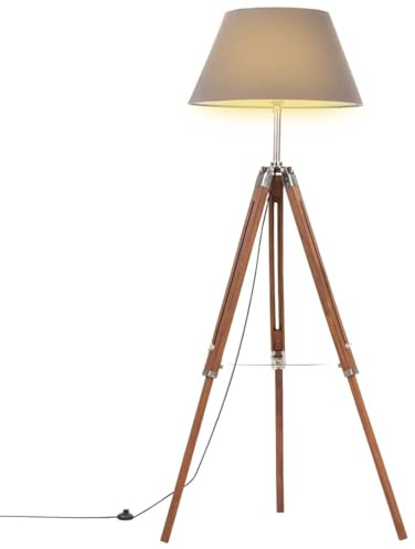 Gecheer plafonnier Salon,lampadaire sur Pied Salon Lampadaire à trépied Marron Miel et Gris Bois de Teck 141 cm