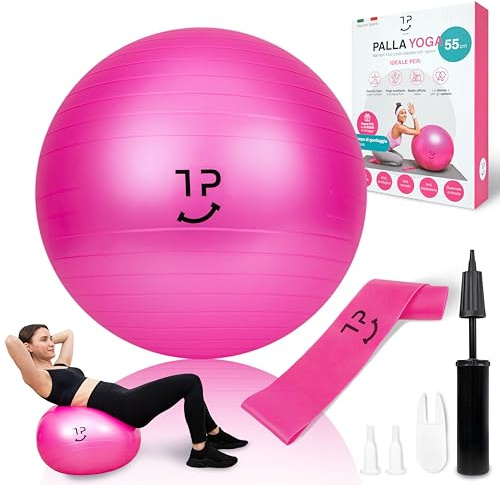 Tre Puri® Yoga, Palla Pilates – 65 CM Palla con Yoga Accessori Marchio ITALIANO – Utile per fare fitness a casa e addominali - OMAGGIO fascia elastica ed E-book (CONSIGLI PER TE) (ROSA, CM. 65)