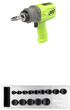Ingersoll-Rand 2236QTIMAX-G DXS2 1/2 Air Impact Wrench, Quiet, 1500 ft-lb Torque, Titanium Hammercase, Green with DXS2 Drive Hex SAE Imperial Impact Socket Set, 14-Piece, Chrome-Molybdenum Steel