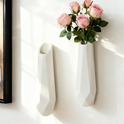 JIDOFUE Weiße Wandvase aus Keramik,11.8 Zoll/30 cm Moderne Wandpflanzenhalter für Blumen und Sukkulenten, Hängende Blumenvase für Wohnzimmer und Badezimmer