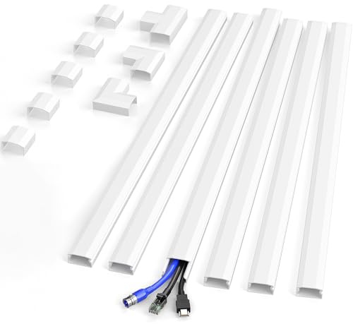 Delamu 2,16m Goulotte Passe Cable Mural, Cache Cable pour 2-3 Câbles | Cache Cable TV Mural, Facile à Installer pour Goulotte Electrique, Housse de Câbles TV, 36cm(L)×25mm(l)x 13mm(H), Blanc