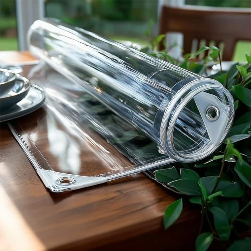 Generisch Plane 0.35mm Abdeckplane Wasserdicht Gewebeplane mit Ösen 2.5m 3.0m 3.5m 4.0m 4.5m 5m 5.5m 6m 6.5m Verstärkte transparente PVC Abdeckfolie 400g/m² für Außenbereich(1.5x5.5m)