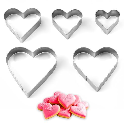 Vyqrx 5 Stück Herz Ausstecher,Ausstechformen,Edelstahl Herzausstecher Form,Klein Groß Herzform Cookie Cutter Herzbackform Herzen Keksformen für Plätzchen Früchten