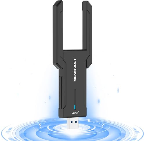 NEWFAST WiFi E6 Dongle AXE5400Mbps USB WiFi Dongle 6GHZ/5GHz/2.4GHz USB3.0 Wi-Fi Adapter for PC, High Gain Wireless Adapter For Windows 11/10, Low-Latency Gaming