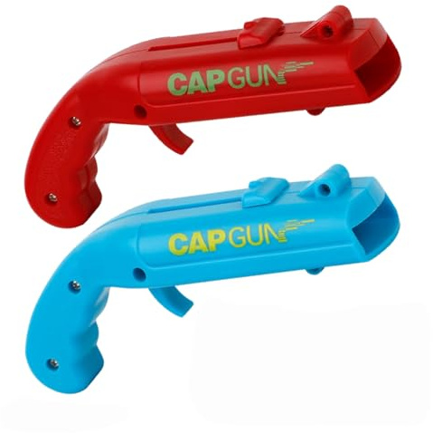 Cap Shooting Bottle Opener Gun - Launches Caps for World Cup Parties, BBQs & Adult Gatherings, Fun Gadget for Men, Unique Gag Gift for Sports Events (2PC Blue RED)