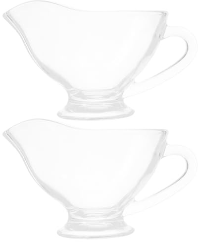 SHINEOFI 2pcs Glass Gravy Sauce Boats with Handle 215ml Each, Glass Gravy Serving Pitchers for Steak, Salad Dressing, and Dipping Sauces, Suitable for Home Dining and Entertaining