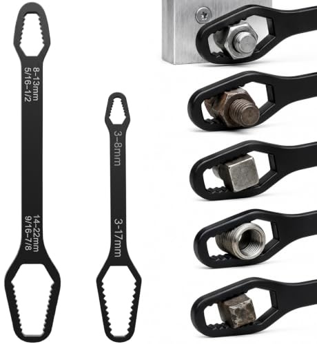 2 Piece Black Adjustable Spanner Set, Double Ended Self-Tightening Wrenches