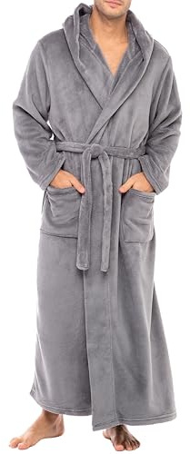 Alexander Del Rossa Mens Robe, Plush Fleece Hooded Bathrobe Men, Big and Tall Robe Steel Gray XL (A0125STLXL)