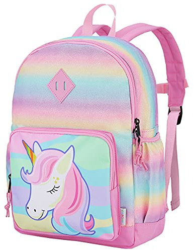 VASCHY Ryggsäck Barn，Ryggsäck Flicka Stor Ryggsäck Skola Ryggsäck Tjej Ryggsäck Flickor Med Bröstspänne Ryggsäck Skolan Ryggsäck Pojkar 3-8 År Regnbåge Unicorn