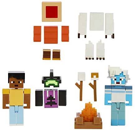 MINECRAFT Creator Series - Mount Enderwood Yeti-Schreck Story Pack mit 2 Figuren, 16 Zubehörteile, Lagerfeuer, Marshmallows, für Kinder ab 6 Jahren, HLP58