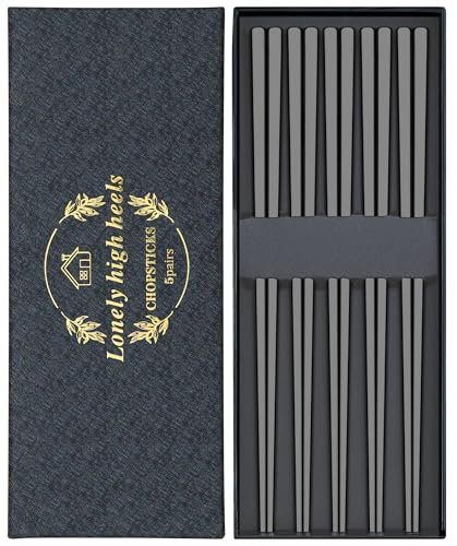 Essstäbchen Titan 5 Paar Essstäbchen Spülmaschinenfest Stäbchen zum Essen Stäbchen Wiederverwendbare Essstäbchen Edelstahl Essstäbchen Metall Geschenkset für Zuhause Restaurant Camping (Schwarz)