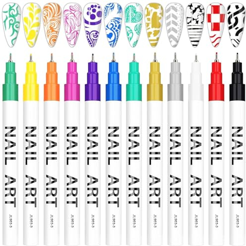 Kalolary 12pcs 3D Nail Art Pens Set Nail Graffiti Drawing Pen | Nail Polish Pens Fine Tip Manicure Tools for Painting Nails DIY Nail Art Beauty Adorn for Women Girls (B)