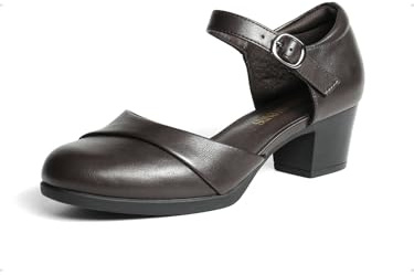 DREAM PAIRS Women's Dress Shoes Mary Janes Comfortable Low Block Heels Pumps Round Closed Toe Chunky Ankle Strap Shoes for Work Flight,Size 8,Brown,SDPU2412W