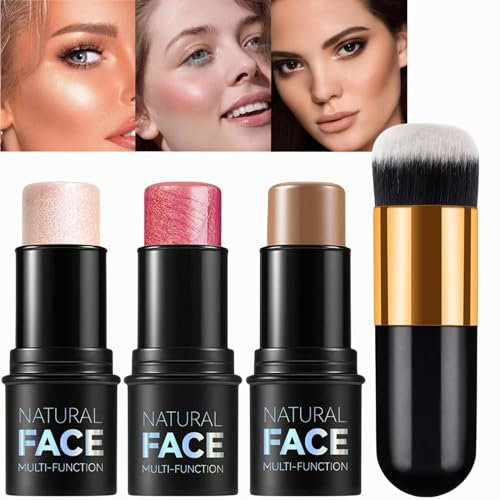 MKNZOME 3 Stück Contouring Stick Blush Stick Highlighter Stick, 3-in-1 Rouge Stick Concealer Stick Creme Blush Milk Bronzer Stick, Konturenstift Make Up für Wangen, Augen und Lippen, Langanhaltend