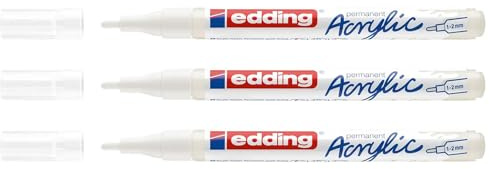 EDDING Acrylmarker 5300, Verkehrsweiß, feine Spitze, 1 – 2 mm, 3 Stück