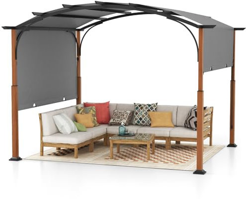COSTWAY 3 X 3 M/3 X 3.6 M Retractable Pergola, Large Garden Pergola with Sun Shade Canopy, Outdoor Arched Patio Shelter Metal Gazebo for Party Poolside BBQ (Grey, 360 x 300 x 260 cm)