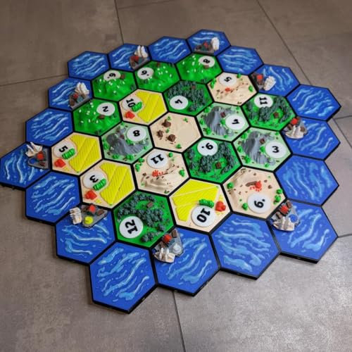 3D Siedler Komplettset inkl. Hexagon-Rahmen & 3D Storage Box – Kompatibel mit Catan Basisspiel (3D-Catan Color)