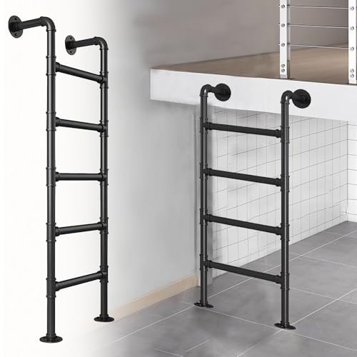 Personalizzabile Nero Loft Mansarda Scala in Metallo Alto Letto a Castello Scaletta per Dormitorio Magazzino Biblioteca Fuoco Scala 165cm/65in Egress Scala