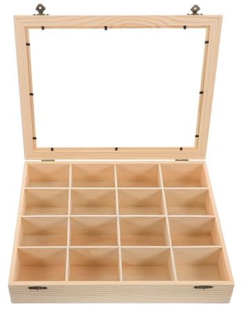 MUSISALY Steinsammelbox Aus Holz Mit Transparentem Deckel 16 Fächer Aufbewahrungsorganizer Für Gesteins- Und Mineraliensammlungen Zur Aufbewahrung Ausstellung Und Ordnung Von Proben