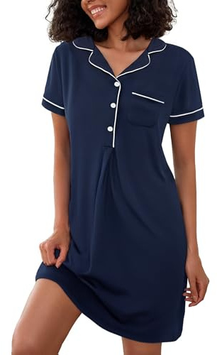 Jahetuul Camicia da Notte Donna Manica Corta Cotone Maglietta da Notte Estiva Camicia da Notte con Bottoni Biancheria Morbida Sleepshirt Négligé