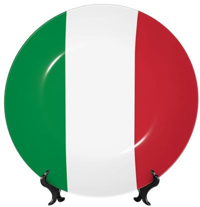 HCVXBSA Plato decorativo de porcelana de hueso con diseño elegante de bandera italiana, estética vintage y moderna, perfecto para regalar y decoración del hogar, 8 pulgadas