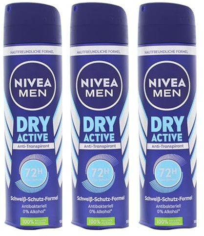3x NIVEA MEN Dry Active Anti-Transpirant Deo Spray je 150ml antibakteriell