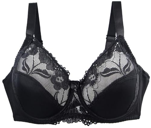 Plus Size Bras for Women UK Minimiser Wired Underwired Full Cup Comfort Non-Foam Adjustable Straps Floral Lace Push Up Support Everyday Non-Padded Soft Bra for Large Busts
