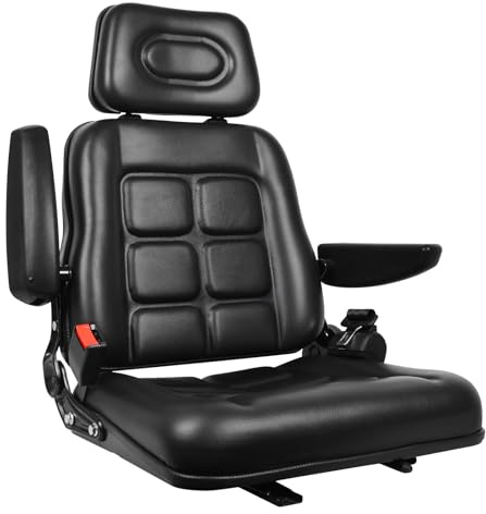 Sedile universale per carrello elevatore, sedile per trattore con schienale regolabile, braccioli poggiatesta, cintura di sicurezza retrattile, sedile per tosaerba per barca, escavatore, mietitrice