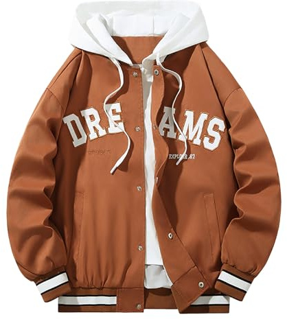 Generisch Chaqueta de béisbol para hombre, chaqueta con capucha, patchwork, bordada, cuello alto, sudadera con capucha de béisbol, ligera, fina, chaqueta deportiva Varsity Jacket Streetwear Bomber