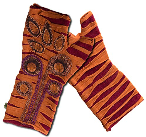 Vishes - alternative Bekleidung - Bestickte Damen Handschuhe Stulpen mit Daumen Fleece Gefüttert