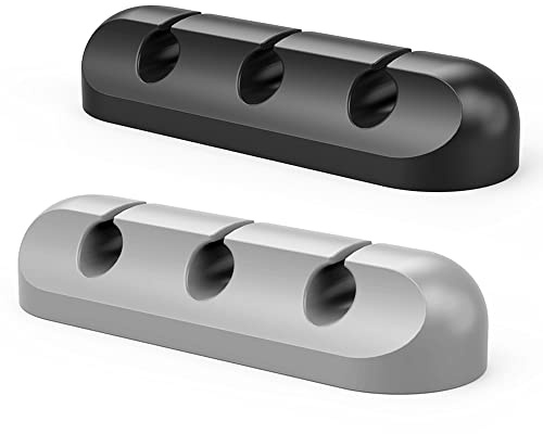 SIMR 2 Pack Cable Clips - Cord Organizer, Cable Management, 6mm Wire Holder System - Rubber Adhesive Cord Hooks fit Home, Office, Cubicle, Car, Desk Accessories (Black Grey)