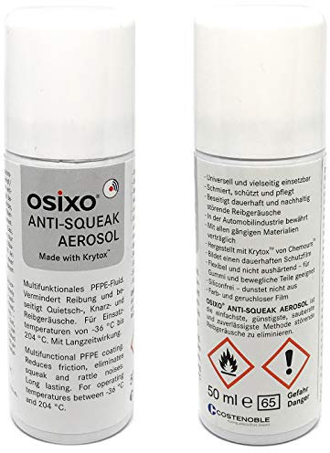 OSiXO Anti-Squeak Aerosol mit Krytox™ 50ml Spraydose - beseitigt Quietschen Knarzen Reibgeräusche - Universell einsetzbar - Langzeitwirkung - PFPE-Fluid KfZ-Pflege
