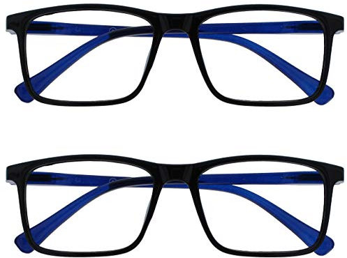 OPULIZE Ink Pack 2 Lunettes De Lecture Grand Noir Bleu Hommes Femmes Charnières Ressort RR4-1 +1,50
