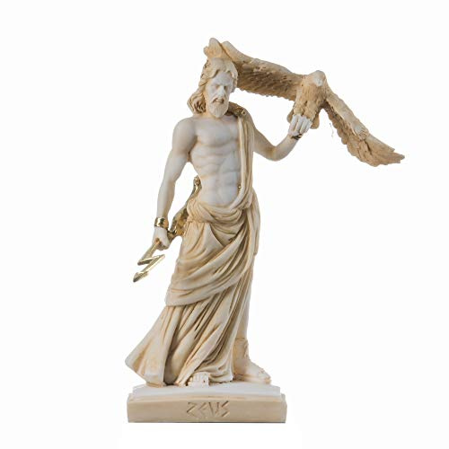 BeautifulGreekStatues Zeus Griechischer Gott Jupiter Donner Statue Figur Gold Alabaster 19 cm