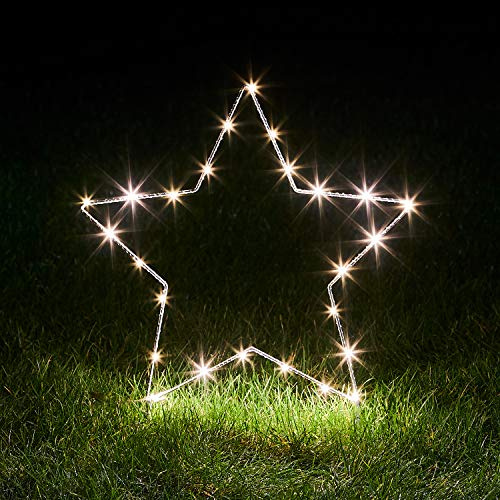 Lights4fun 25er Micro LED Osby Stern mit Timer warmweiß Batteriebetrieben Außen & Innen Stern Beleuchtet Außen Weihnachtsbeleuchtung mit Batterie und Timer