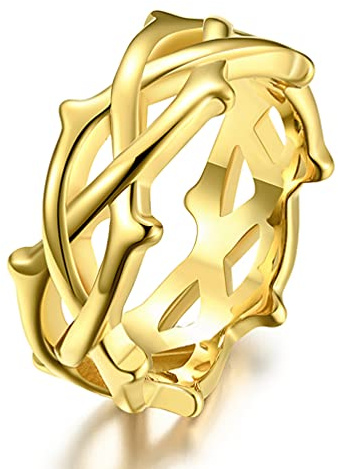 WOYNJI Stainless Steel Tree Vine Branch Crown of Thorn Lucky Ring for Men and Women Gold Size 9
