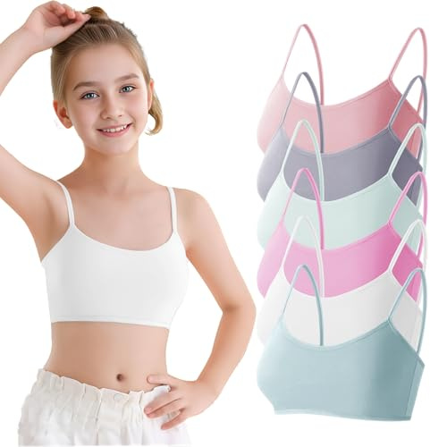 Channo Reggiseno Basic in Cotone per Ragazza, Senza Ferretto e con Imbottiture Rimovibili - Confezione da 6, Multicolore A, 10-12 Anni