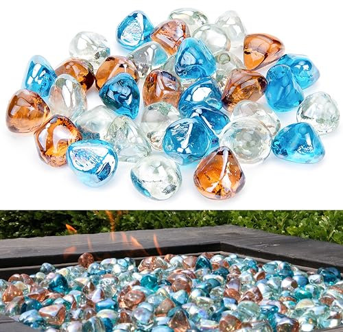 Kinway 9 kg Feuerglasdiamanten 2,5 cm gemischte Feuerstelle, Glassteine für Feuerstelle, Kamin, Margarita, Azurblau, Rosa, Kristallklar