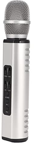 Karaoke Bluetooth Microphone, K6 Wireless Handheld Microphone Portable Noise Cancelling Microphone Speaker Machine for Adults Kids Pc Smartphones(Silver)