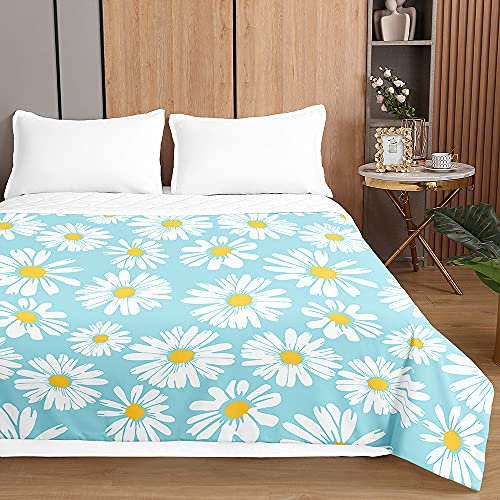 Oduo 3D Microfibra Colcha Bouti Cubrecama Multiusos Suave Verano para Cama de Matrimonio, Lavable Acolchada Edredón Ligero Manta para Todas Las Estaciones (Margarita Blanca,130x150cm)