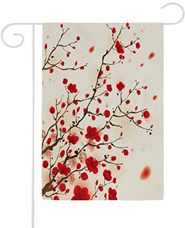 Drapeau de jardin double face en fleur de prunier au printemps - 30,5 x 45,7 cm - Bannière pour jardin, cour, décoration de vacances