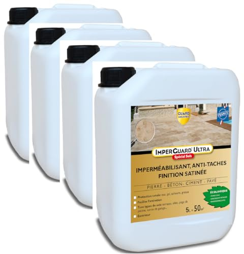 ImperGuard Ultra Protection Sol Effet SATINE - 4 X 5 L -20L–Imperméabilisant Pierre Poreuse Béton-Durcisseur Joints-Traite 200m²