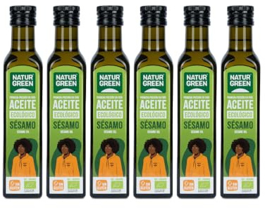 NATURGREEN 100% Aceite de semillas de sésamo ecológico bio, Primera Presión, Contiene 250 ml, Pack de 6 Unidades