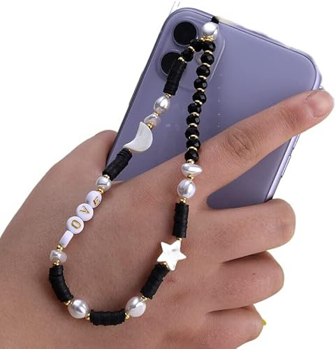 PTNKUIIY Handykette Perlen Bunt Handyanhänger, Böhmische Anti-Verlorene Handykette Mond Stern Telefon Anhänger Perlen Telefon Kette Strap Perlenkette Handy Charm Schlüsselanhänger Dekoration