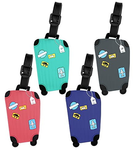 Vicloon Kofferanhänger,4 Stück Bunte Koffer Tags aus Silikon Gepäckanhänger, Adressschild Namensschilder,wasserdichte Tags Identifizierung von Gepäck und Koffer auf Reisen