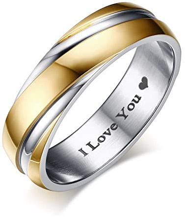 Epinki Freundschaftsringe Edelstahl, Ringe Partnerringe mit Gravur I Love You Größe 49 bis 70 Gold Silberring Breit 6mm