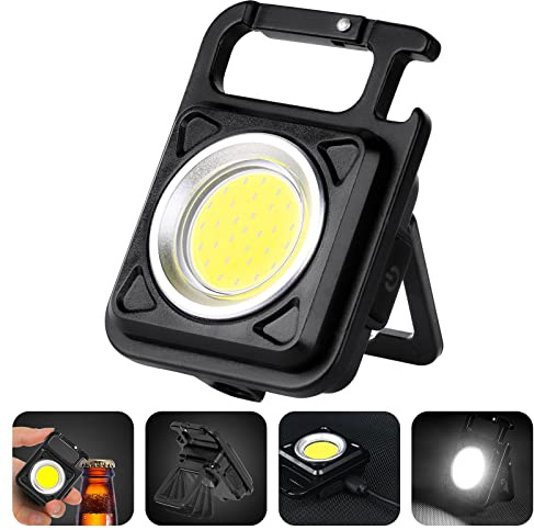 flintronic COB Lampe de Travail Rechargeable, 800 Lumen Mini Portable Lampe de Camping, Porte-clés Lampe de Poche Étanche Lampes, avec Ouvre-Bouteille, Base Magnétique, pour Camping, Urgence